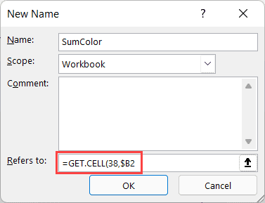 Ingrese la fórmula Get.Cell