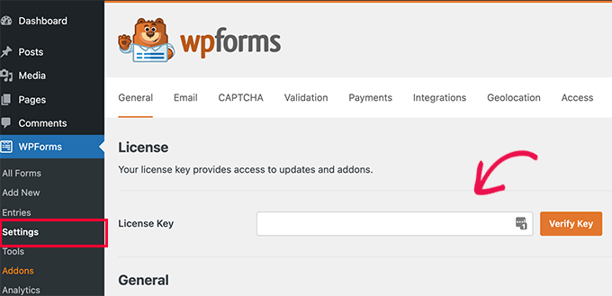Clave de licencia de WPForms