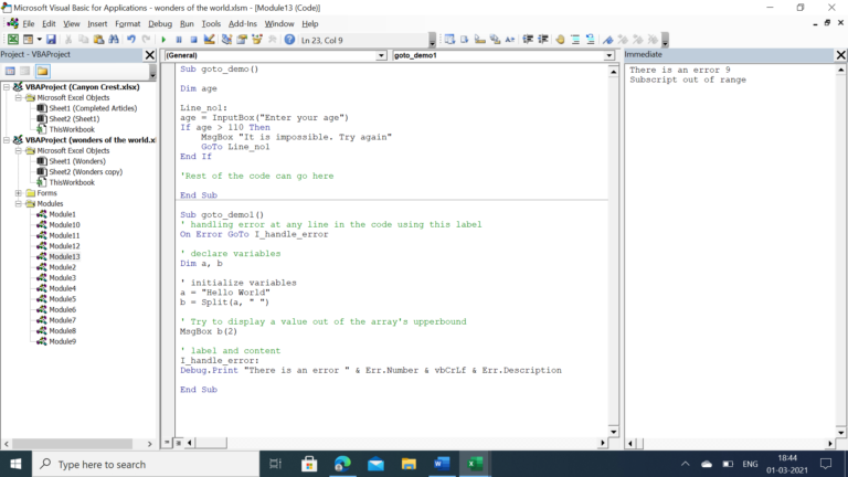 La forma correcta de usar la instrucción Goto en VBA