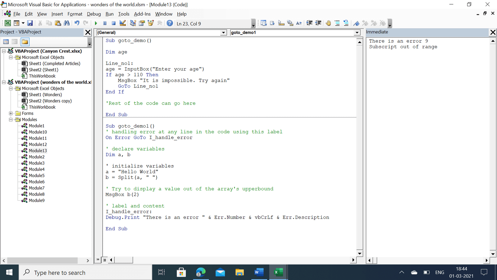 vba goto 01 error output La forma correcta de usar la instrucción Goto en VBA