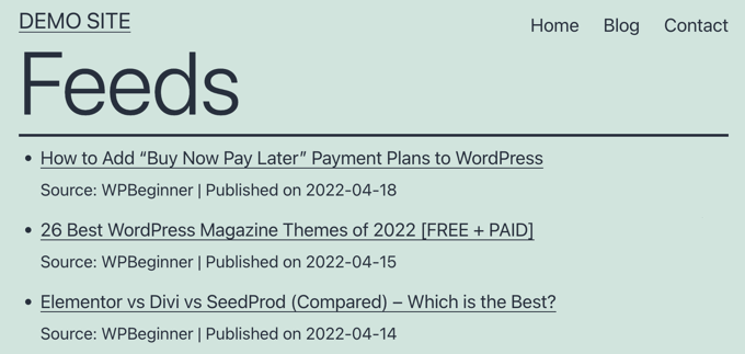 Cómo mostrar una fuente RSS en su blog de WordPress Vista previa de la fuente del agregador RSS de WP