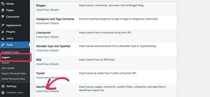 Cómo incrustar publicaciones de blog medianas en WordPress Instalar el importador de WordPress