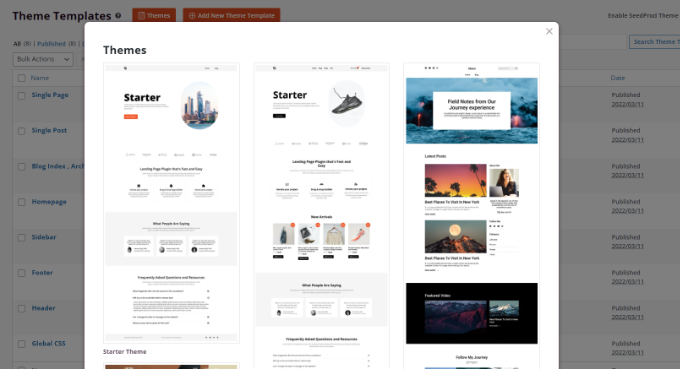 Plantillas de temas de sitios web de SeedProd