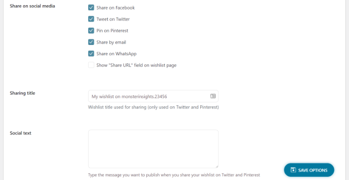 Opciones para compartir en redes sociales