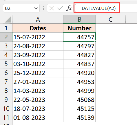 Función de valor de fecha