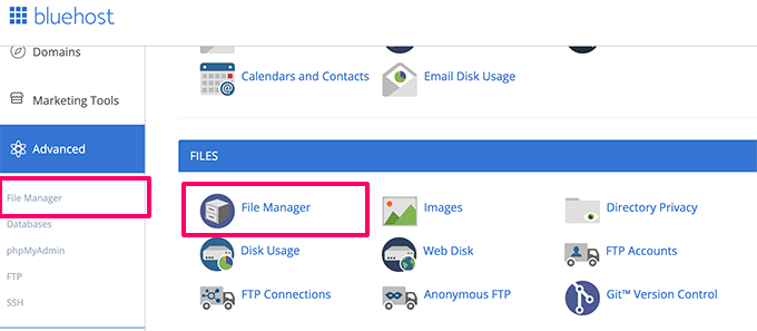 Aplicación de administrador de archivos en el panel de control de alojamiento
