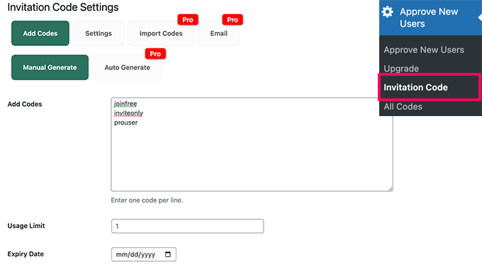 Cómo moderar los registros de nuevos usuarios en WordPress Cree códigos de invitación para evitar la moderación de nuevos usuarios