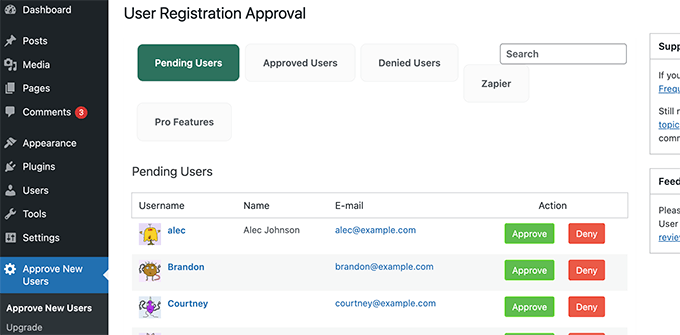 Cómo moderar los registros de nuevos usuarios en WordPress Registro de usuario moderado