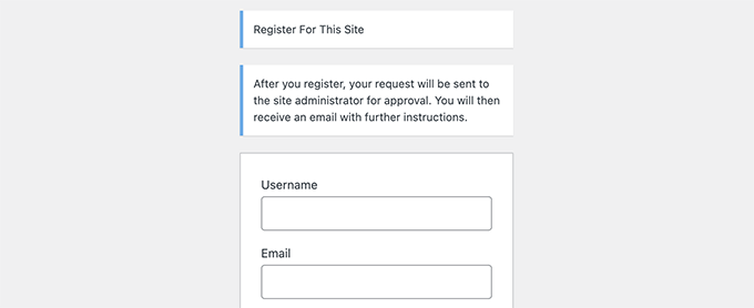 Cómo moderar los registros de nuevos usuarios en WordPress Formulario de registro de nuevo usuario
