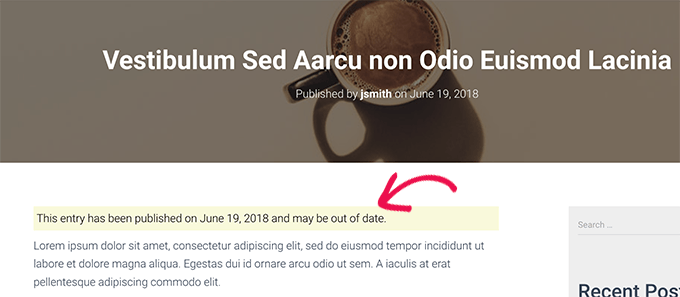 Notificación de mensaje antiguo mostrada con un artículo