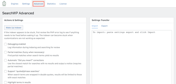 SearchWP Geavanceerde Configuración de búsqueda avanzada