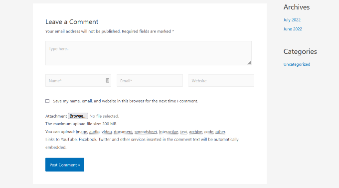 Añadir adjunto en comentario Subir vista previa de archivo adjunto de imagen