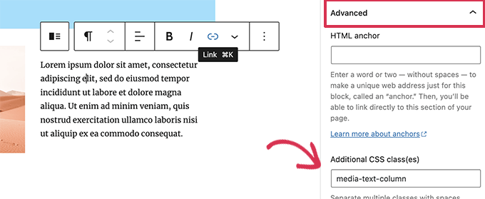 Hoja de referencia CSS básica generada por WordPress para principiantes Agregar clases de CSS personalizadas a un bloque
