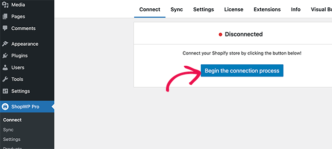 Inicie el asistente de conexión de Shopify