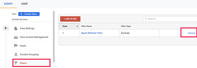 Editar o eliminar un filtro en Google Analytics
