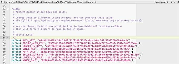 Qué, por qué y cómo de las claves de seguridad de WordPress Archivo de configuración de claves de seguridad de WordPress