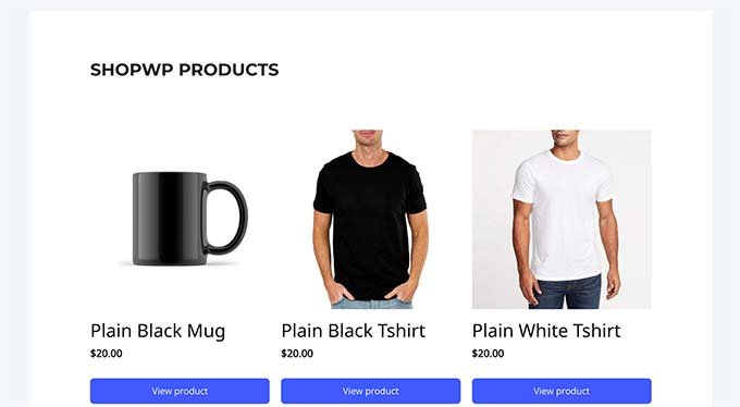 página de la tienda