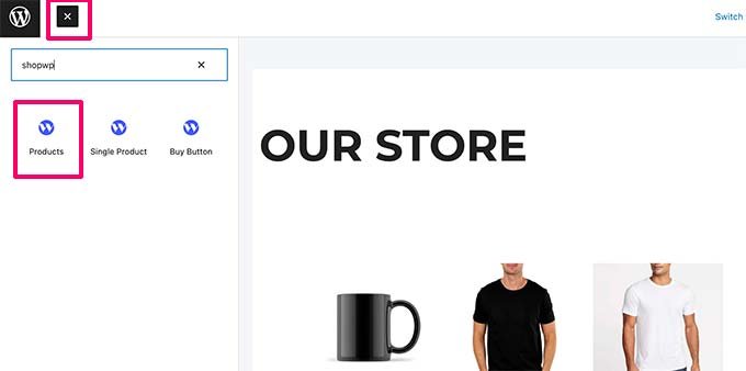 Bloque de productos ShopWP