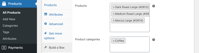 Creación de un servicio de caja de suscripción en WordPress Seleccione los productos o la categoría de productos que se pueden agregar a la caja