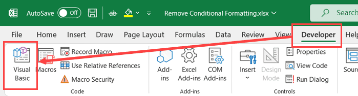 Haga clic en el icono de Visual Basic