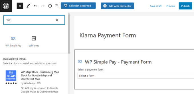 Agregue Klarna Payments a WordPress (2 formas fáciles) Agregue un bloque de pago WP simple