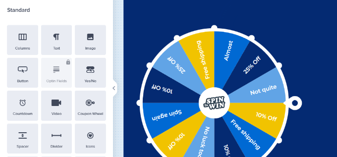 Agregue giro para ganar opciones en WordPress y WooCommerce Agrega bloques a tu campaña