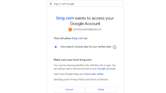 Cómo agregar su sitio web a Bing Webmaster Tools Permitir el acceso a su cuenta