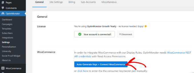 Agregue giro para ganar opciones en WordPress y WooCommerce Genere claves automáticamente y conecte WooCommerce