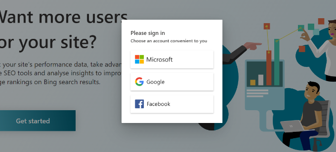 Cómo agregar su sitio web a Bing Webmaster Tools Elija una cuenta para iniciar sesión