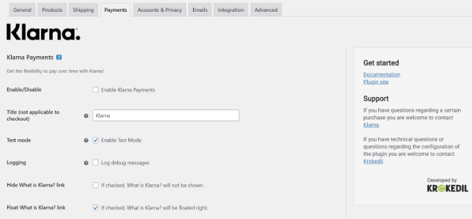 Agregue Klarna Payments a WordPress (2 formas fáciles) Configurar los ajustes de Klarna
