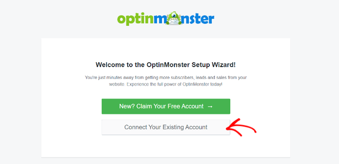 Conecta OptinMonster Vincula tu cuenta existente