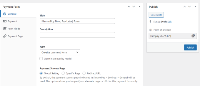 Agregue Klarna Payments a WordPress (2 formas fáciles) Editar la configuración general del formulario de pago