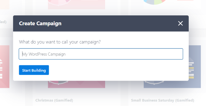 Agregue giro para ganar opciones en WordPress y WooCommerce Introduce un nombre para tu campaña.