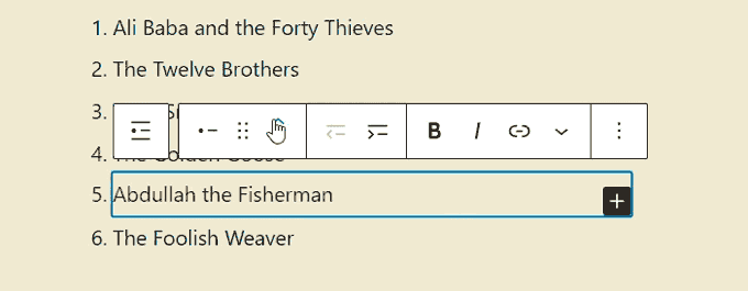 Lo que viene en WordPress 6.1 (características y capturas de pantalla) Mover los elementos de la lista hacia arriba y hacia abajo