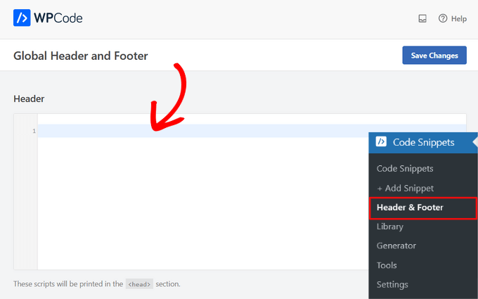 Cómo agregar su sitio web a Bing Webmaster Tools Pegue el código en el cuadro de encabezado en WPCode