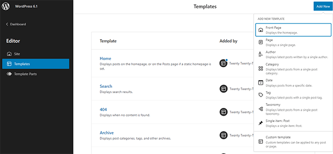 Lo que viene en WordPress 6.1 (características y capturas de pantalla) El editor del sitio ahora tiene más plantillas