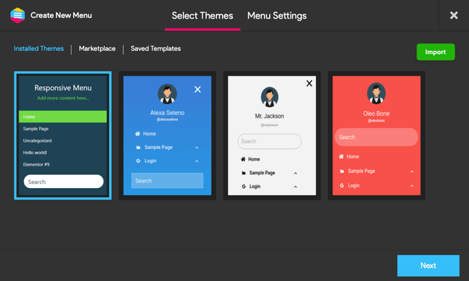 Agregar un menú de panel deslizante en temas de WordPress Seleccione un tema para su menú receptivo