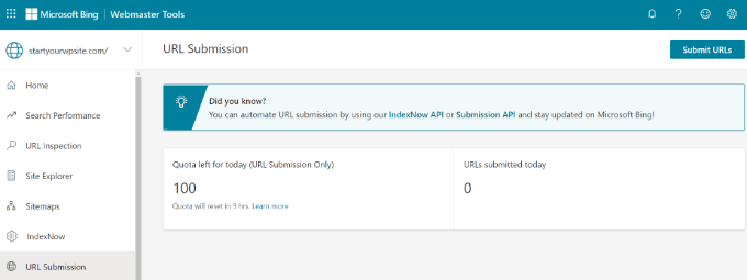 Cómo agregar su sitio web a Bing Webmaster Tools Enviar URL para la indexación
