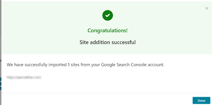 Cómo agregar su sitio web a Bing Webmaster Tools Importación de mensaje exitosa
