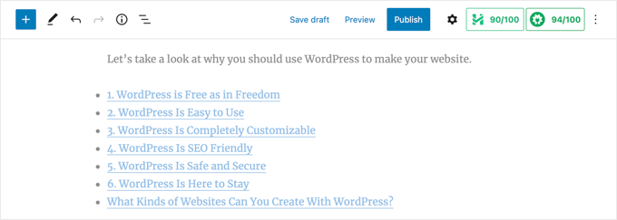 Cómo crear una tabla de contenido en publicaciones y páginas de WordPress Su tabla de contenido es una lista de enlaces a encabezados en la publicación o página.