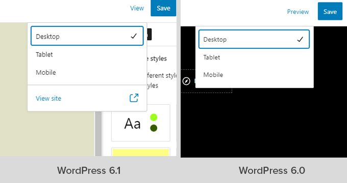 Lo que viene en WordPress 6.1 (características y capturas de pantalla) Ver vista previa del sitio