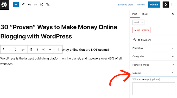Agregar un fragmento a una publicación de WordPress