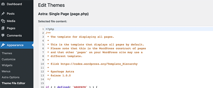 Editor de archivos de temas de WordPress