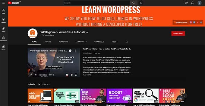 WPBeginner en YouTube WPBeginner en YouTube