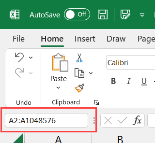 Ingrese A2 A1048576 en Namebox