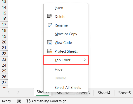 Cambiar el color de la pestaña de la hoja en Excel (pasos sencillos) Mueva el cursor sobre el color de la pestaña