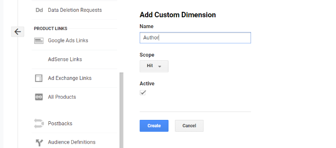 Crear dimensión personalizada para el autor Agregar autor al nombre de la dimensión