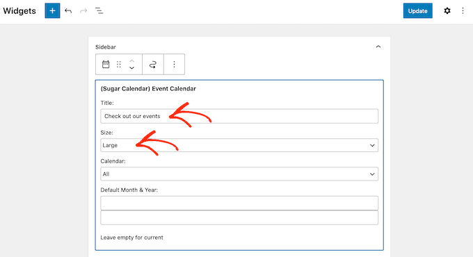 Configuración del widget Calendario de Sugar