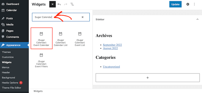 El widget de calendario de azúcar
