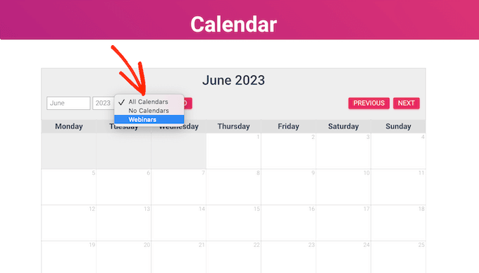 Un calendario de eventos en un sitio web de WordPress